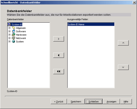 Seite "Datenbankfelder"