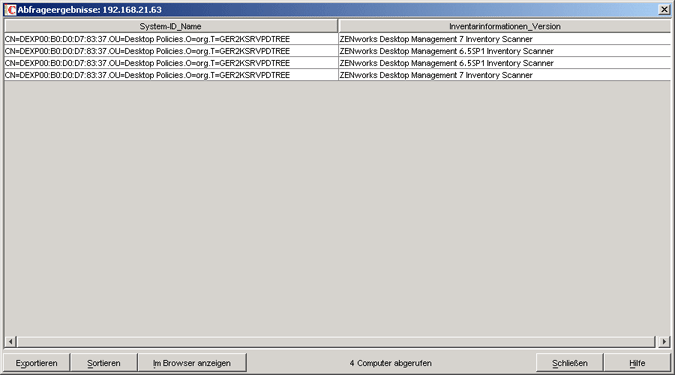 Fenster "Abfrageergebnisse"