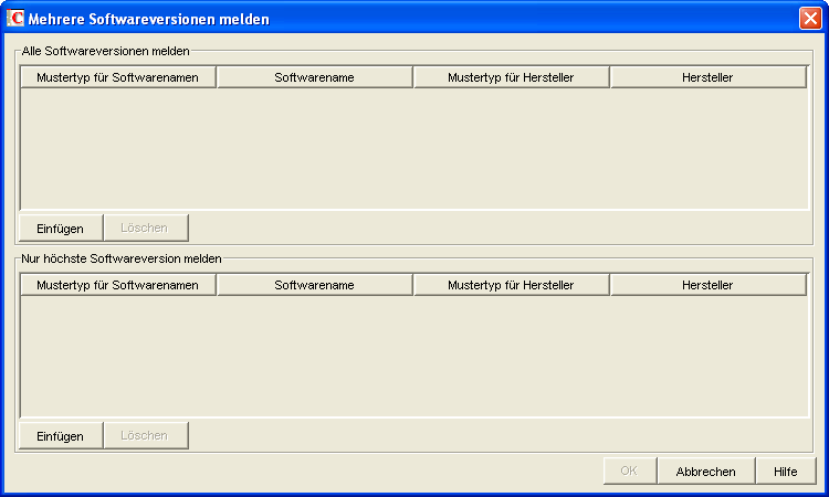 Dialogfeld "Mehrere Softwareversionen melden"