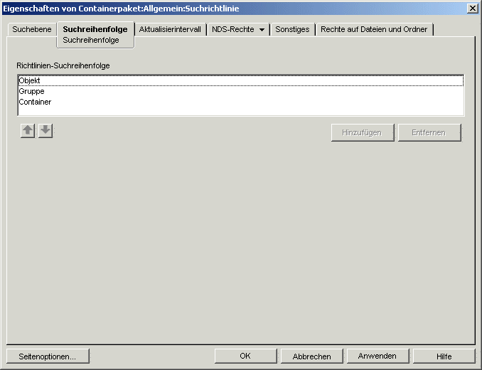 Die Seite "Suchreihenfolge" der Suchrichtlinie.