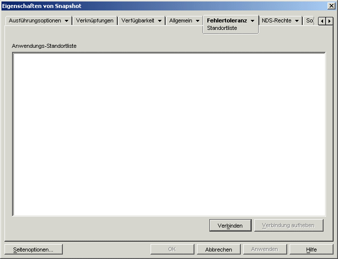 Seite "Standortliste" des Anwendungsobjekts