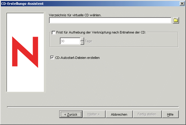 CD-Erstellungs-Assistent: Seite "Verzeichnis für virtuelle CD wählen"