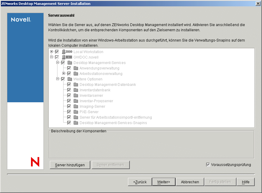 ZENworks Desktop Management Server-Installationsprogramm > Seite "Serverauswahl"