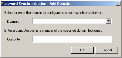 Das Dialogfeld "Passwortsynchronisierung – Domäne hinzufügen".
