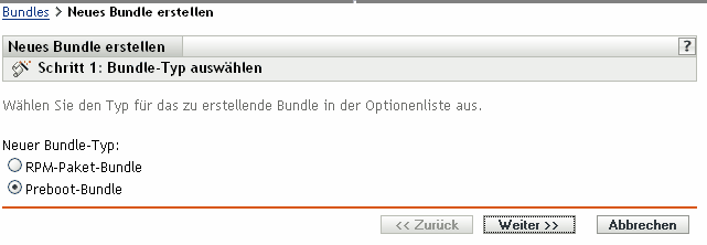 Schritt 1 zur Erstellung eines neuen Bundles: Bundle-Typ auswählen
