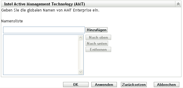 Abschnitt zur Konfiguration von Intel Active Management Technology (AMT)