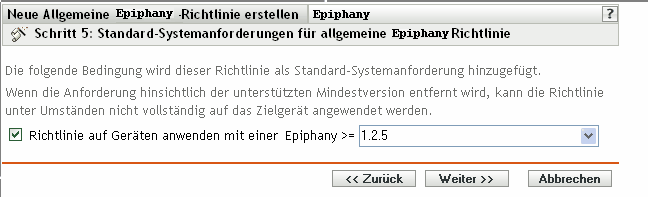 Seite Standard-Systemanforderungen für Epiphany-Richtlinie