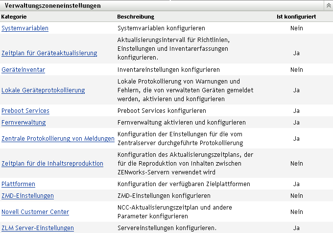 Bereich Einstellungen für die Verwaltungszone mit ausgewählter Option Geräte-Inventar.
