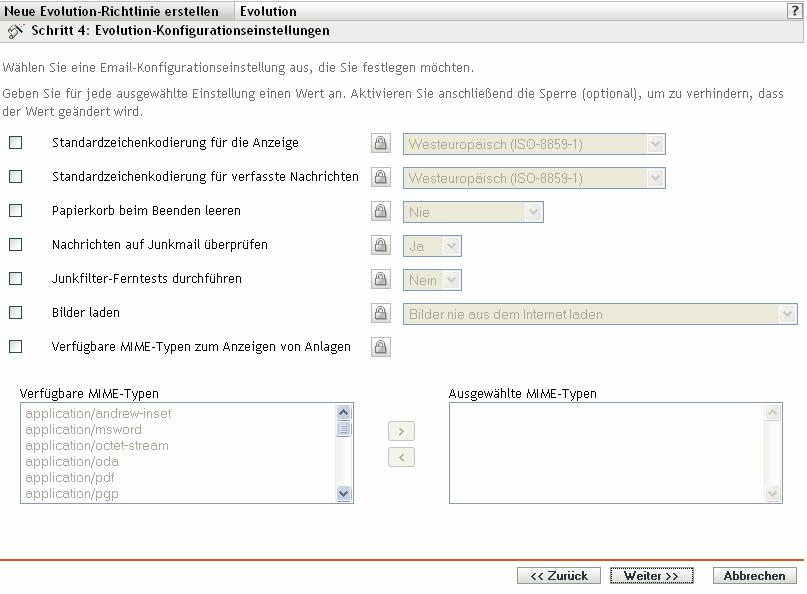 Seite Evolution-Konfigurationseinstellungen
