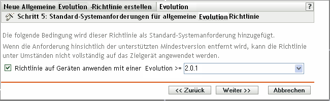 Seite Standard-Systemanforderungen für Evolution-Richtlinie
