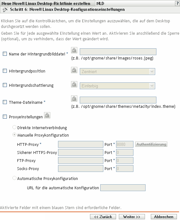 Seite Novell Linux Desktop-Konfigurationseinstellungen