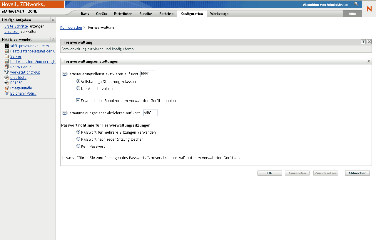 Seite Fernverwaltung