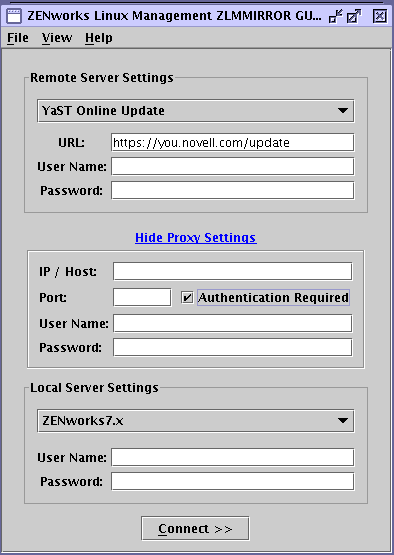 Fenster xzlmmirror-Servereinstellungen