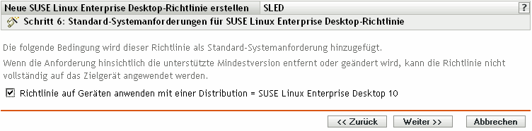 Seite Standard-Systemanforderungen für SUSE Linux Enterprise Desktop-Richtlinie