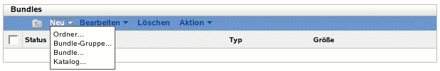 Registerkarte "Bundles", Menü-Optionen unter "Neu"