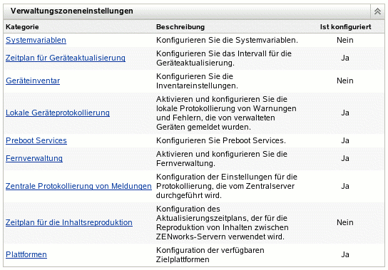 Menü "Einstellungen für die Verwaltungszone"