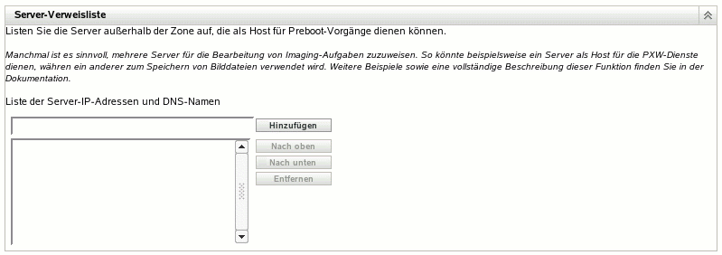 Abschnitt "Server-Verweisliste"