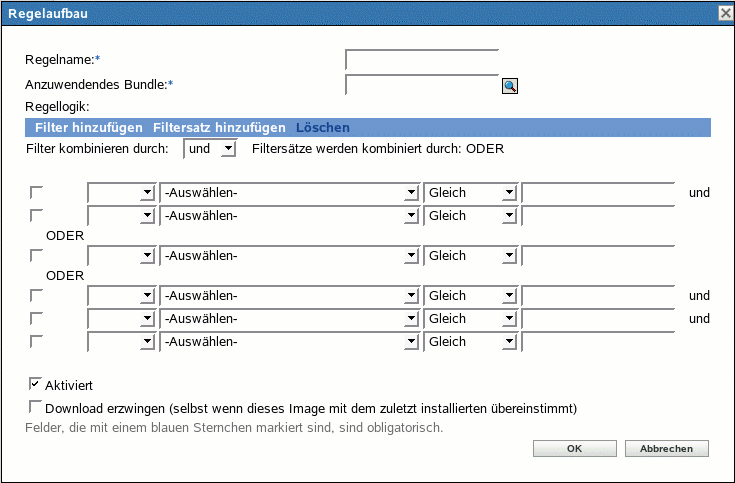Dialogfeld "Regelaufbau" mit erweiterten Feldern