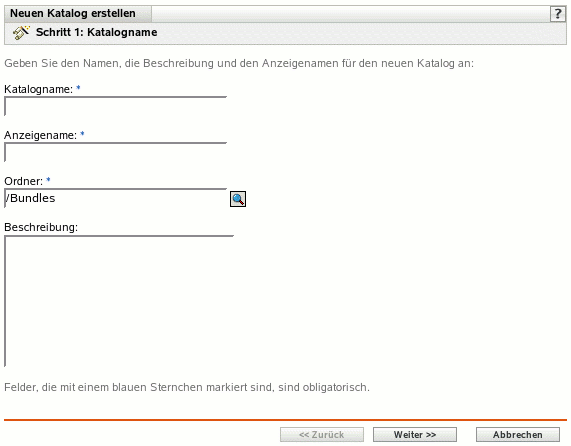 Schritt 1: Seite "Katalogname"