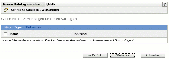 Seite "Katalogzuweisungen"