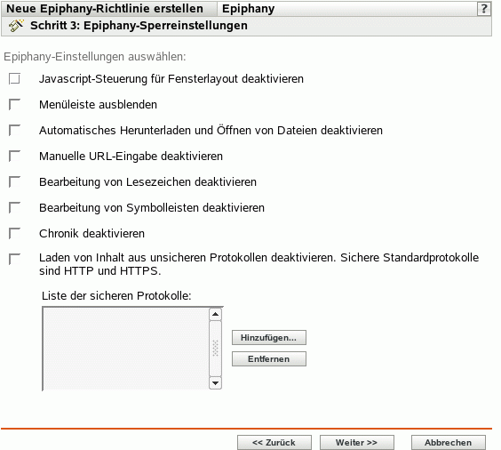 Seite "Epiphany-Sperreinstellungen"