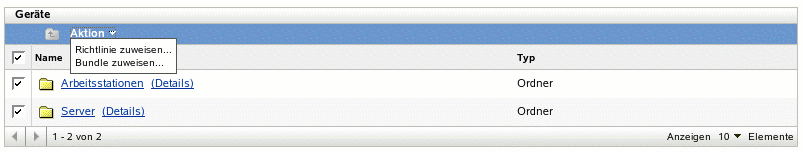 Registerkarte "Geräte", Menü-Optionen unter "Neu"