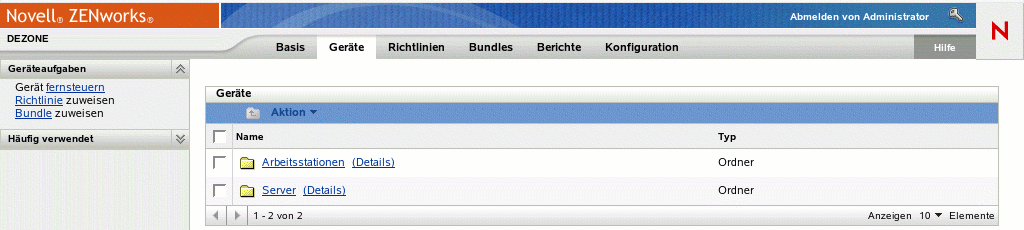 ZENworks-Kontrollzentrum, Registerkarte "Bundles"