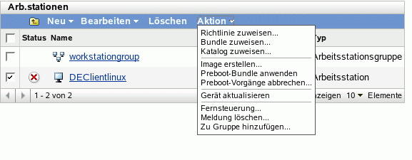 Ausgangspunkt zum Löschen von Meldungen