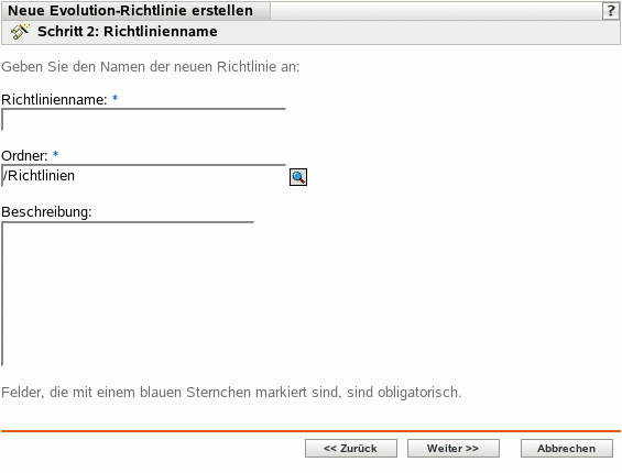 Seite "Richtlinienname"