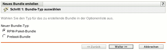 Schritt 1: Seite "Bundle-Typ auswählen"