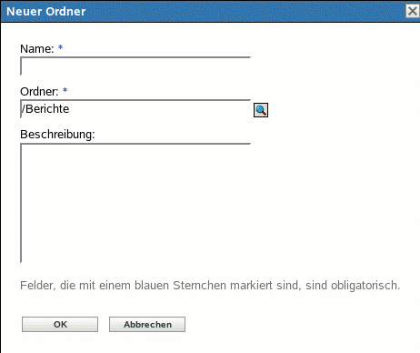 Dialogfeld zum Erstellen eines Berichtordners