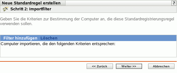 Seite "Importfilter"