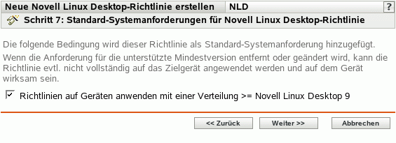 Seite "Standard-Systemanforderungen für Novell Linux Desktop-Richtlinie"