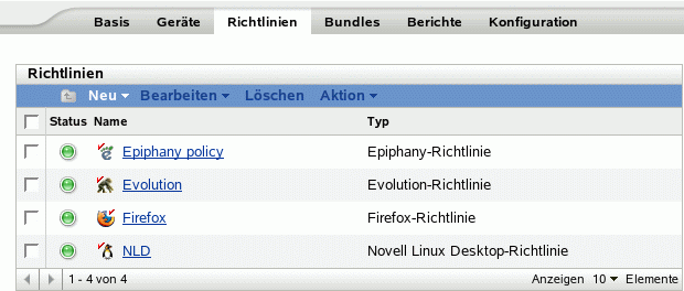 Registerkarte "Richtlinien"