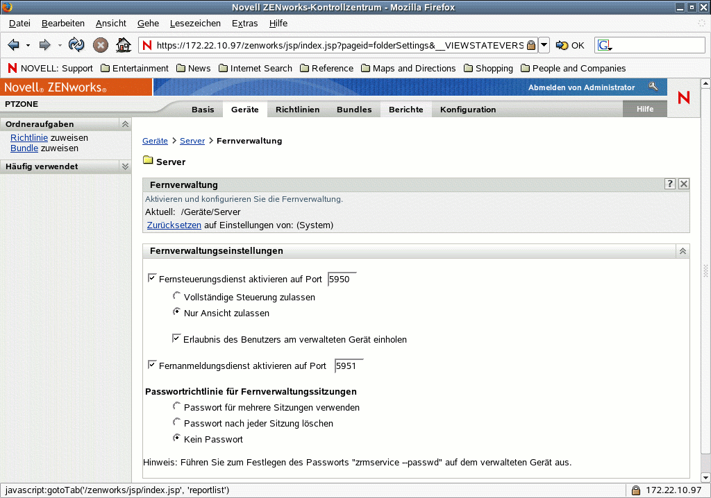 Seite "Fernverwaltung"