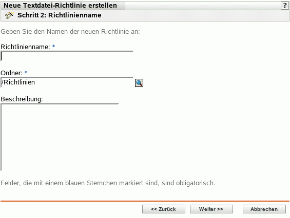 Seite "Richtlinienname"
