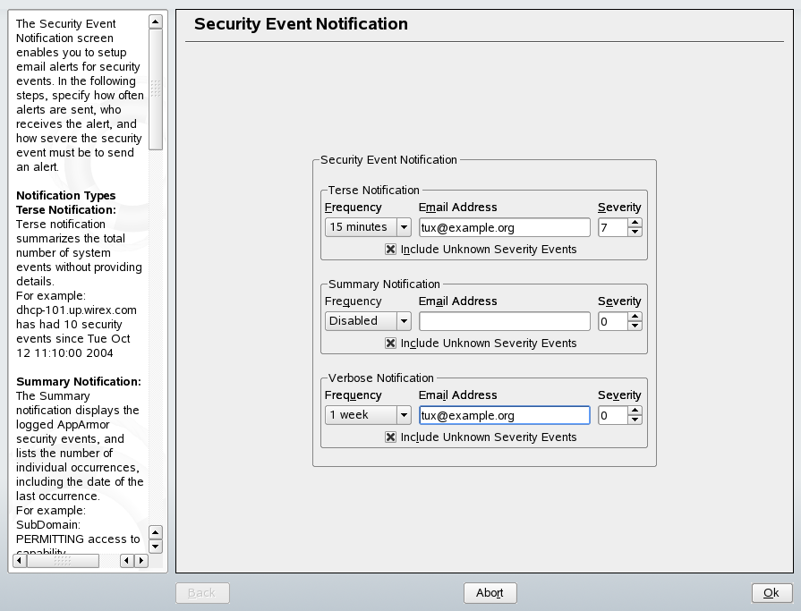 Security event
	  notification window
