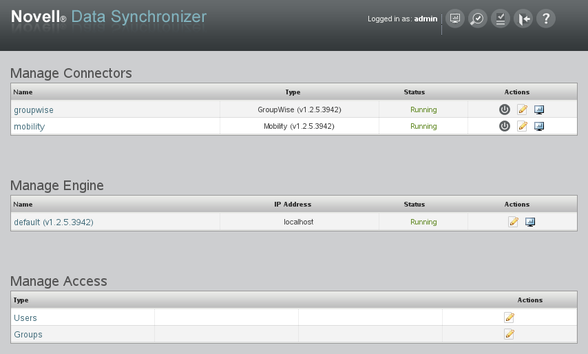 Synchronizer Web Admin console main page