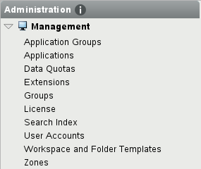 Management menu on the Administration page