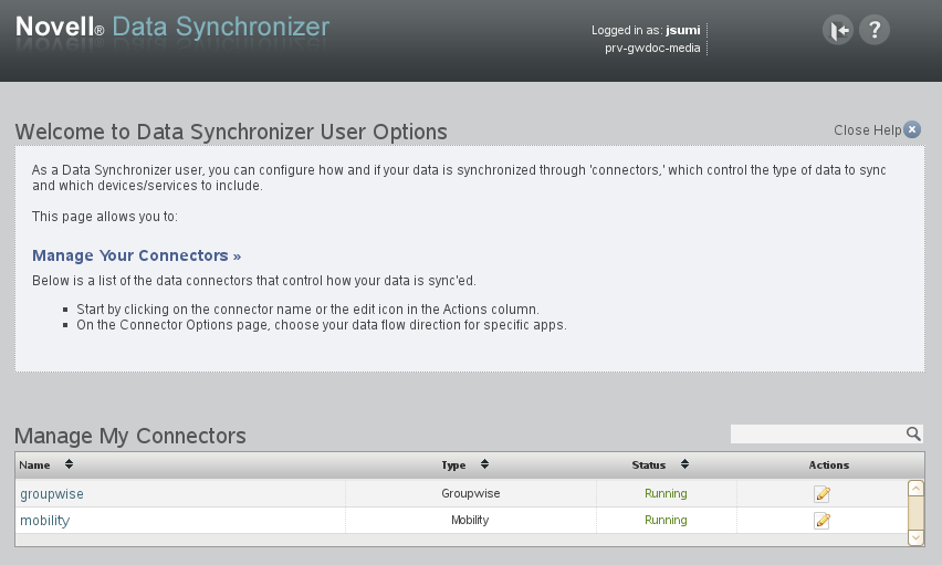 User Options page