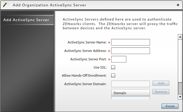 Add ActiveSync Server dialog box