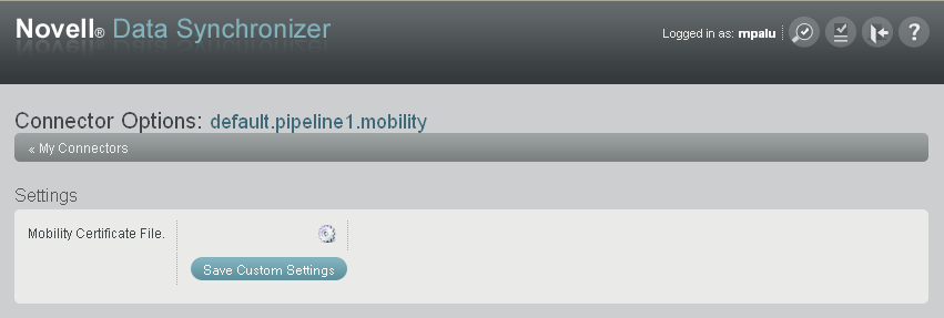 Mobility Connector Options page displayed in a Web browser
