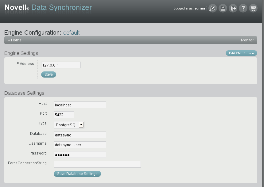 Synchronizer Web Admin Engine Configuration page
