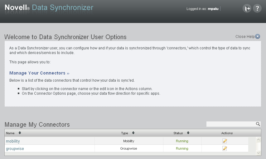 User Options page