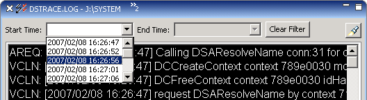 The DS Trace view filter