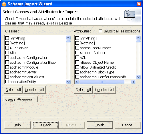 Select Classes and Attributes for Import