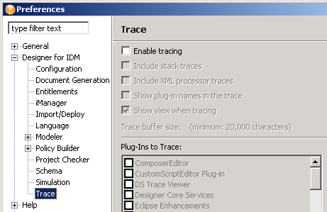 The Designer for IDM and trace options