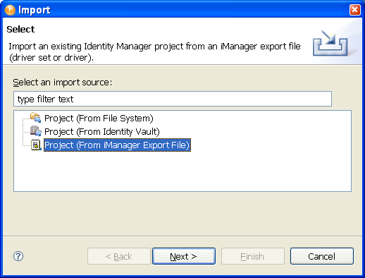 Project from an iManager export file