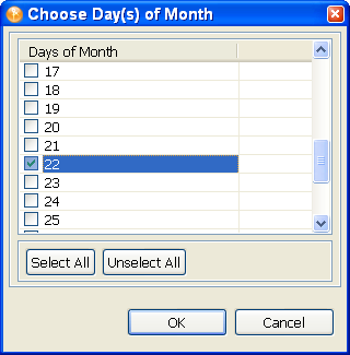 Selecting the days of the month