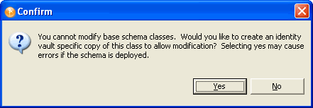The warning when trying to modify the base schema